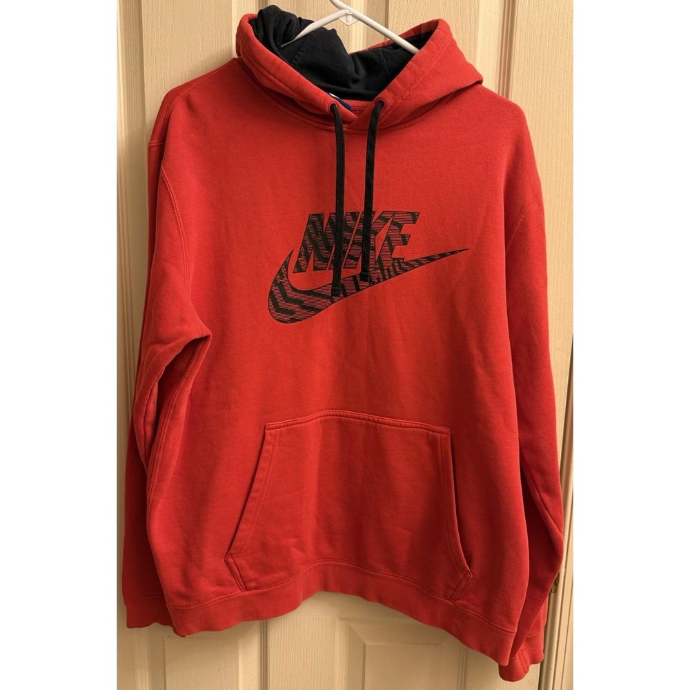 Vintage Nike Y2K Red Hoodie Hooded Sweatshirt Swoosh‎ Blue Tag Size Large